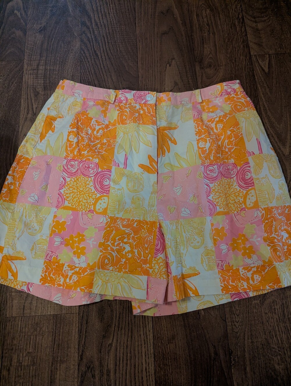 Vtg Lilly Pulitzer High Waist Patchwork Pink Print Shorts Womens Size 12, 30" W